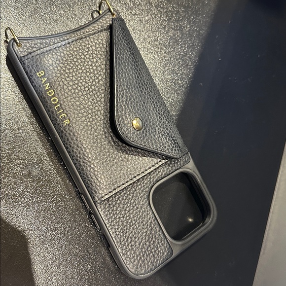 Bandolier Black Leather 14 pro max Phone Case with Gold Accent - Picture 3 of 3